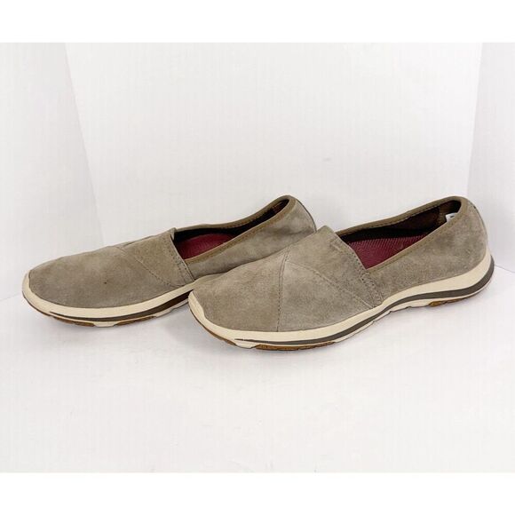 LL Bean Slip On Shoes Back Cove Stretch Nubuck Leather Comfort Outdoor Beige 8 - Picture 1 of 13